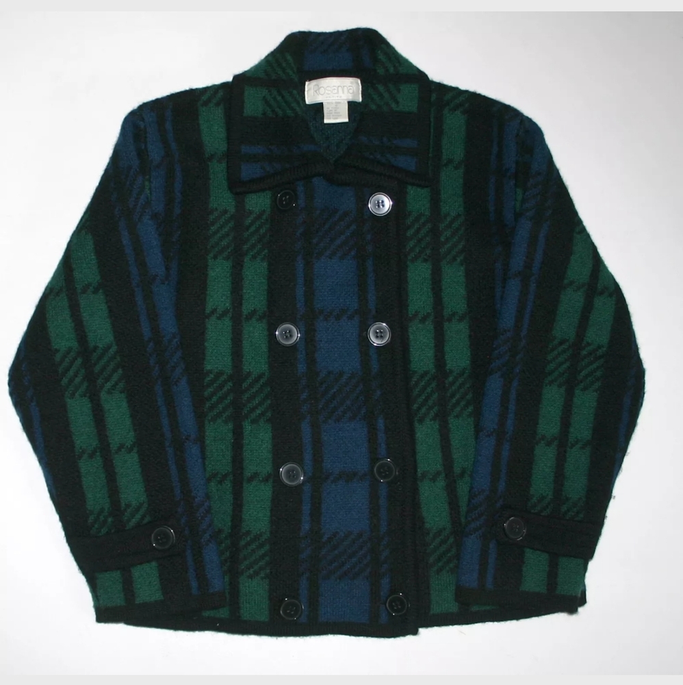 Y2K 100% WoolPetite Double breasted Sweater Plaid